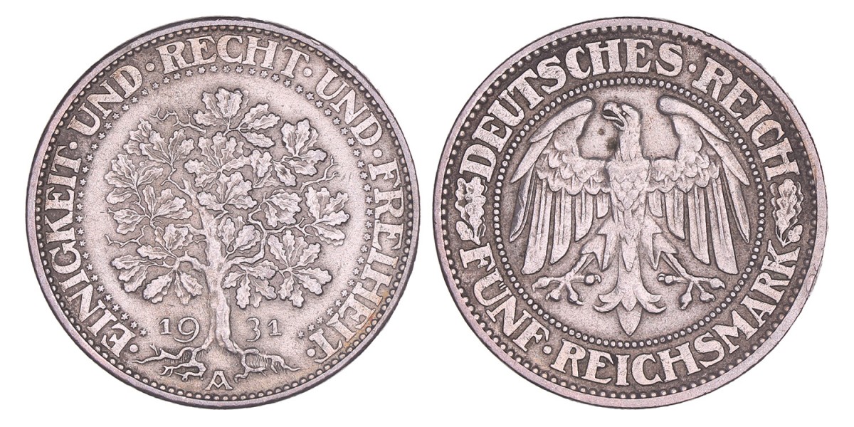 Germany. Weimar Republic. 5 Mark. 1931 A