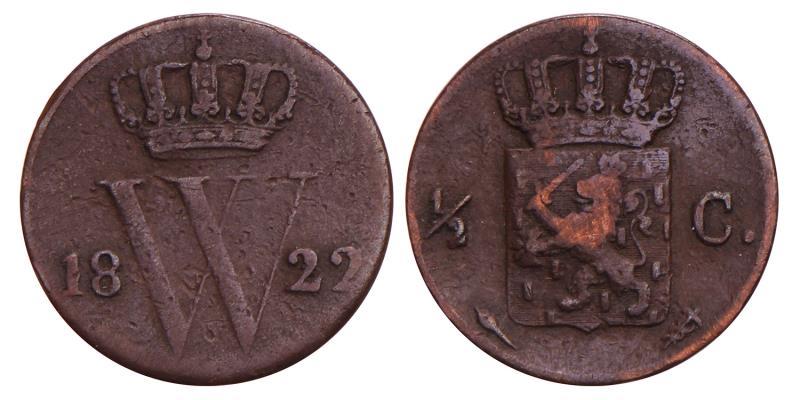 ½ Cent Willem I 1822 U. Fraai +.