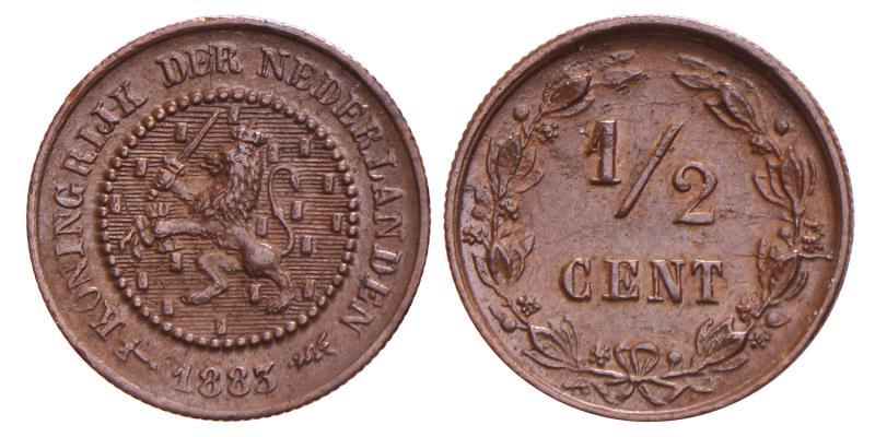 ½ Cent Willem III 1883. Prachtig.