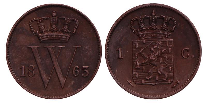 1 Cent Willem III 1863. FDC.