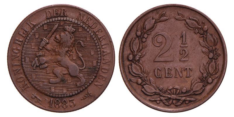 2½ Cent Willem III 1883. Zeer Fraai.