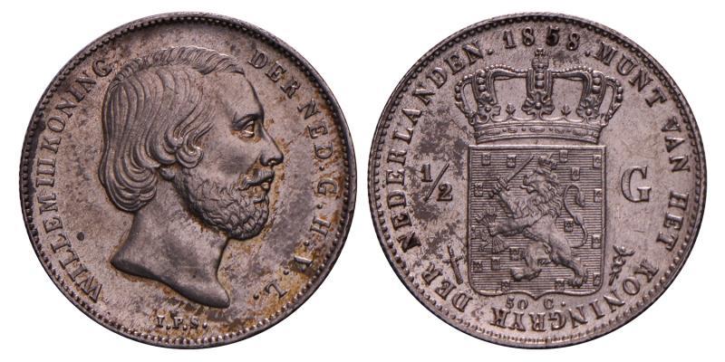½ Gulden Willem III 1858. Prachtig / FDC.