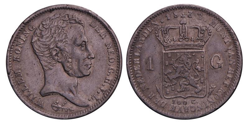 1 Gulden Willem I 1832/22. Zeer Fraai -.