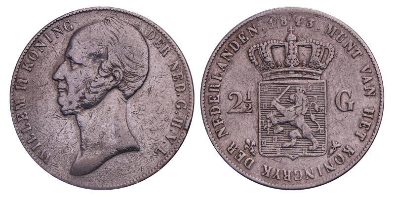 2½ Gulden Willem II 1843. Fraai / Zeer Fraai.