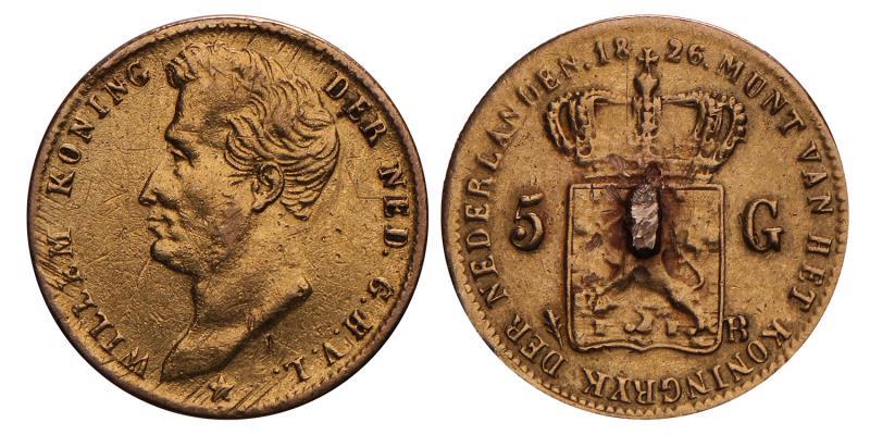 5 Gulden Willem I 1826 B. Fraai + (montage).