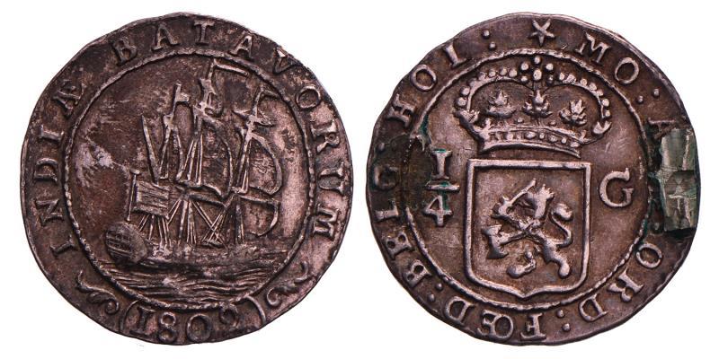 ¼ Gulden Nederlands-Indië 1802. Zeer Fraai + (montage).