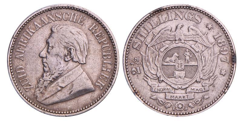 South Africa, ZAR.  2½ Shillings. 1897.