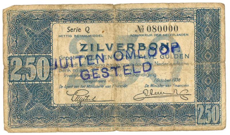 Nederland. 2½ gulden. Zilverbon. Type 1938. - Zeer goed / Fraai.