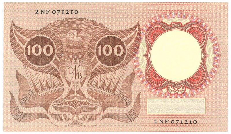 Nederland. 100 gulden. Bankbiljet. Type 1953. Erasmus - Zeer Fraai +.