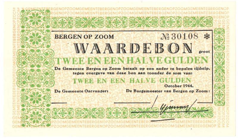 Nederland. 2½ gulden. Noodgeld. Type 1940. Bergen op Zoom - About UNC.