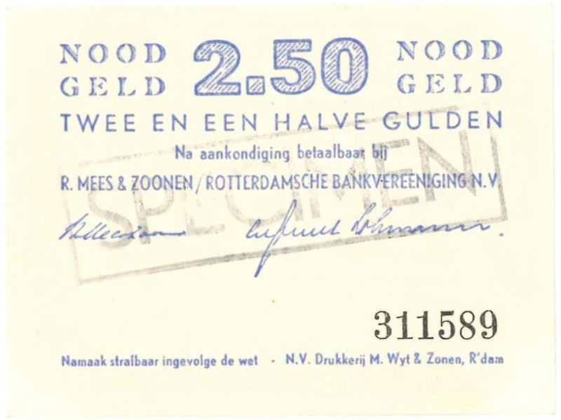 Nederland. 2½ gulden. Noodgeld. Type 1940. Rotterdam - UNC.