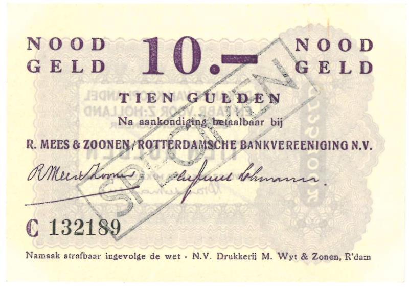 Nederland. 10 gulden. Noodgeld. Type 1940. Rotterdam - UNC.