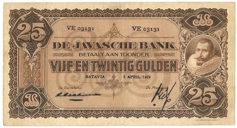 Netherlands-Indies. 25 gulden. Banknote. Type 1925. Jan Pieterszoon Coen - Very Fine -.