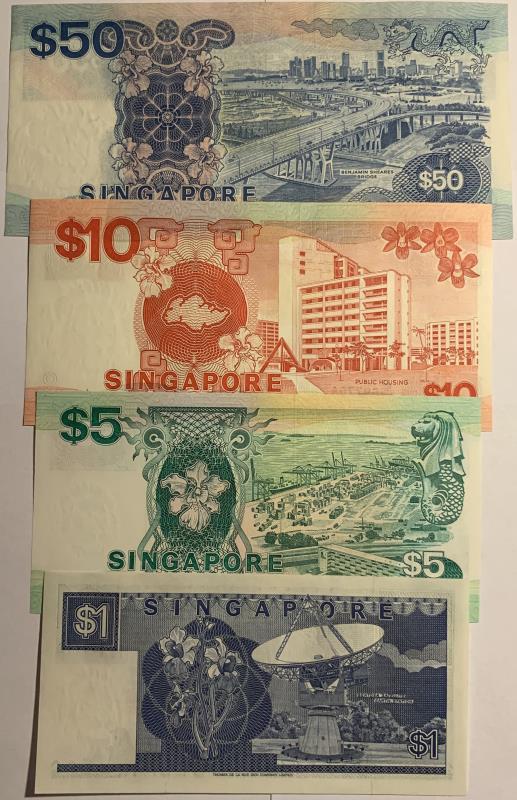 Singapore. 1, 5, 10 en 50 dollars. Banknote. Type 1984. - UNC.