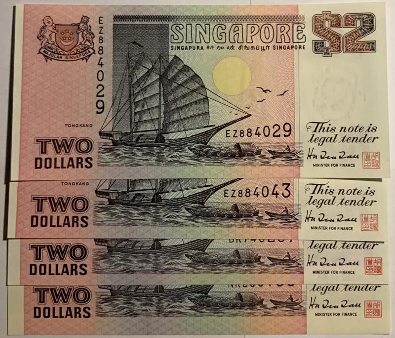 Singapore. 4x 2 dollars. Banknote. Type 1994. - UNC.