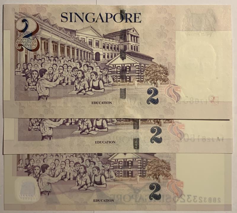 Singapore. 3x 2 dollars. Banknote. Type 2005. - UNC.