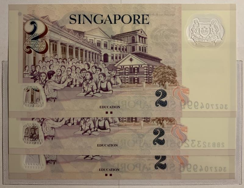 Singapore. 3x 2 dollars. Banknote. Type 2005. - UNC.