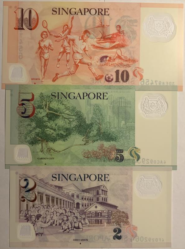 Singapore. 2, 5 and 10 dollars. Banknote. Type 2005. - UNC.