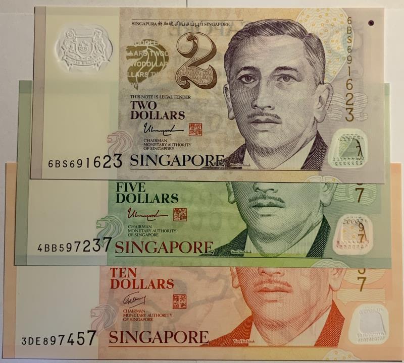 Singapore. 2, 5 and 10 dollars. Banknote. Type 2005. - UNC.