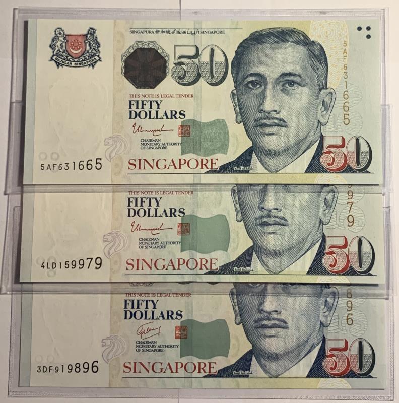 Singapore. 3x 50 dollars. Banknote. Type 2005. - UNC.