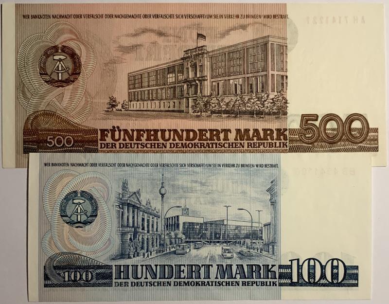 Germany. 100 and 500 mark. Banknote. Type 1975-1985. - Extremely Fine / UNC.