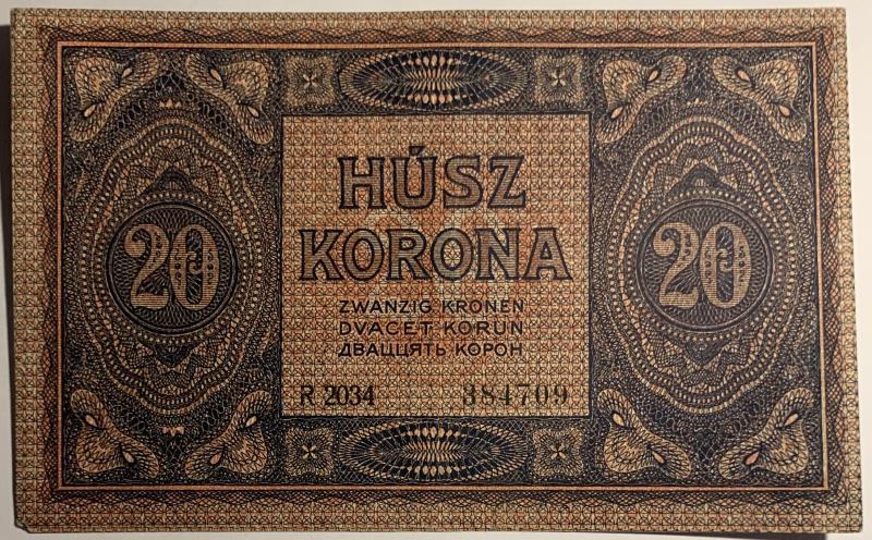 Hungary. 20 korona. Banknote. Type 1919. - Extremely Fine.