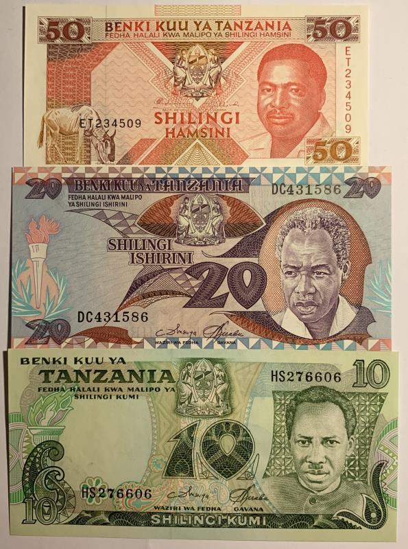 Tanzania. 10, 20 and 50 shillings. Banknote. Type 1978-1993. - UNC.