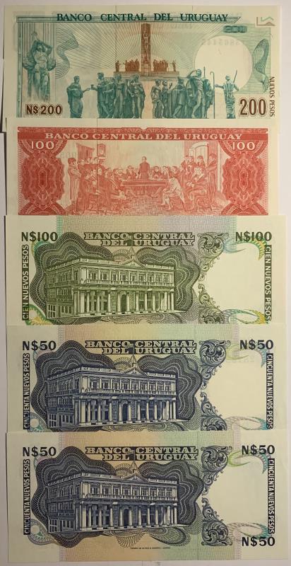 Uruguay. 2x 50, 2x 100 and 200 pesos. Banknote. Type 1967-1988. - UNC.