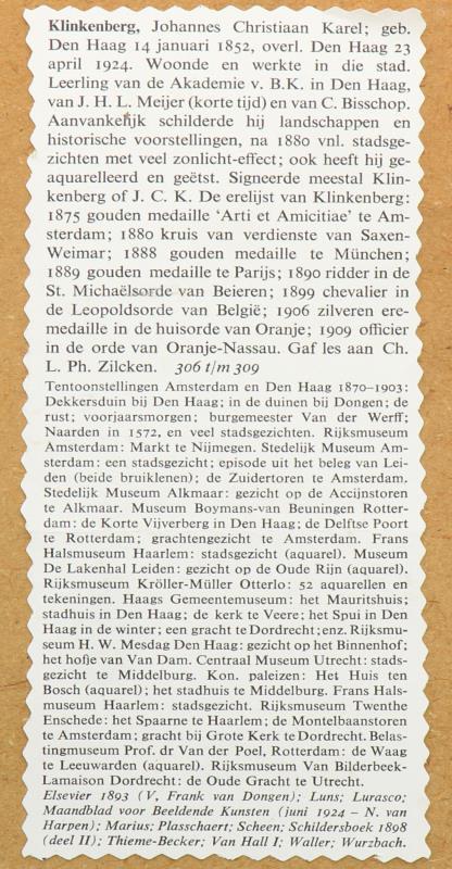 J.C.K. Klinkenberg (Den Haag 1852 - 1924).