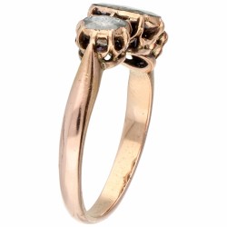 Rosegouden 3-steens ring, met 3 roos geslepen diamanten - 14 kt.