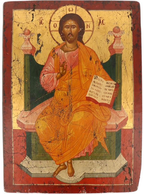 Een Russische ikoon. Christus Pantocrator. 19e eeuw. 