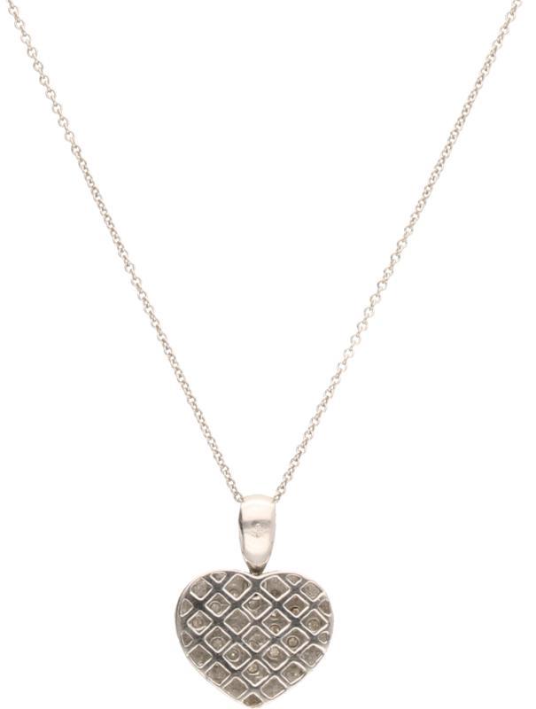 Collier met hartvormige hanger witgoud, ca. 0.31 ct. diamant - 18 kt.