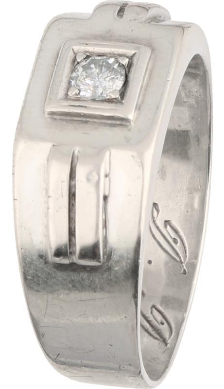 Zegelring zilver, ca. 0.13 ct. diamant - 835/1000.
