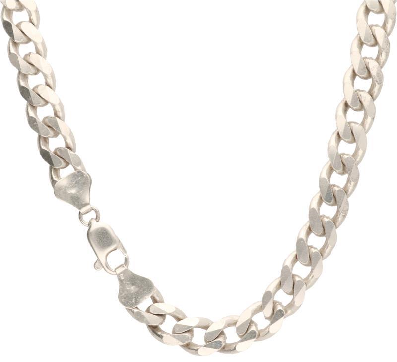 Platte gourmet schakel collier en armband zilver - 925/1000.