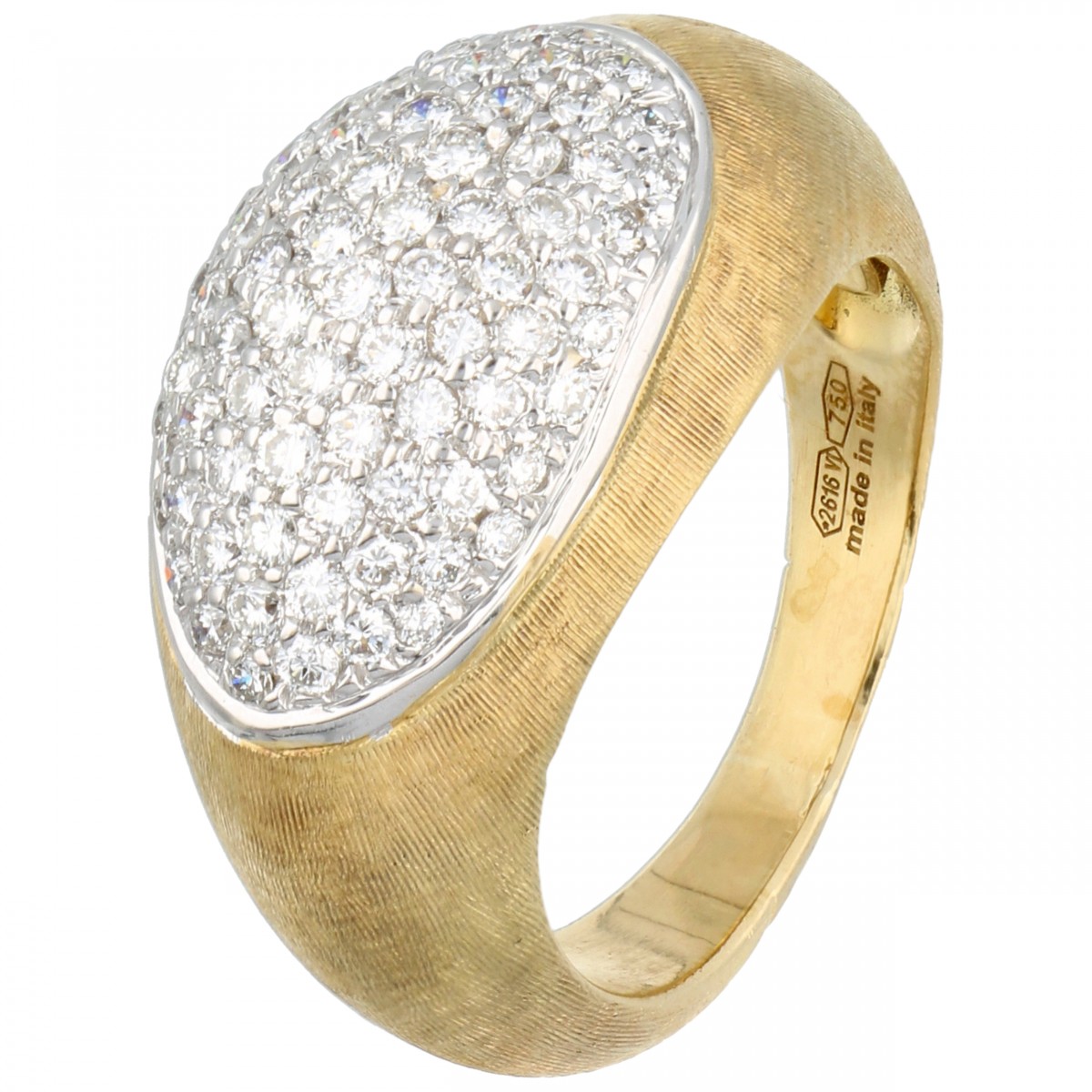 Geelgoud gematteerde Marco Bicego Confetti Isola pave ring, met ca. 0.80 ct. diamant - 14 kt.