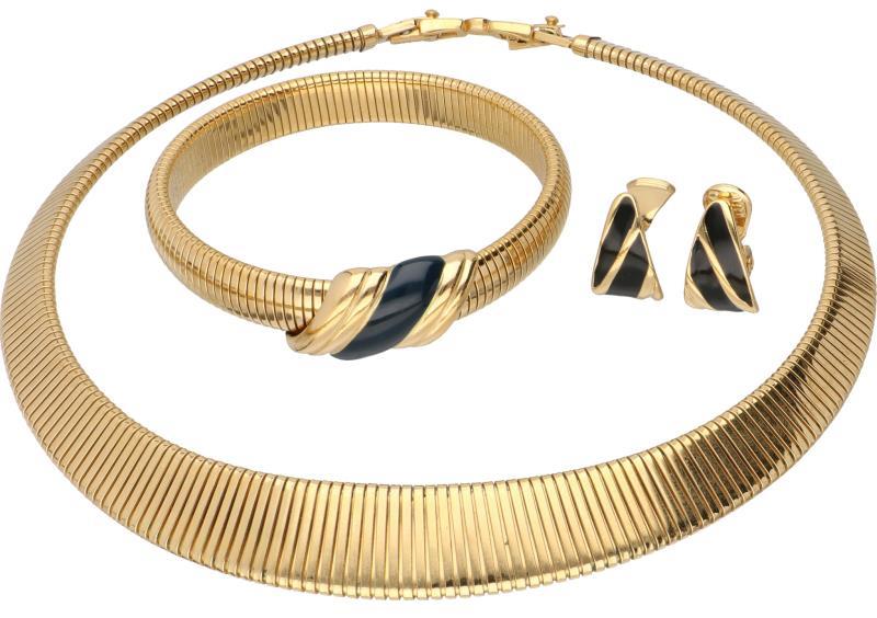 Set van Monet collier, armband en oorbellen verguld zilver, blauwe en zwarte emaille - 925/1000.