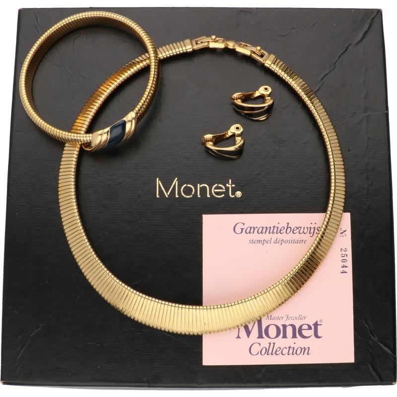 Set van Monet collier, armband en oorbellen verguld zilver, blauwe en zwarte emaille - 925/1000.