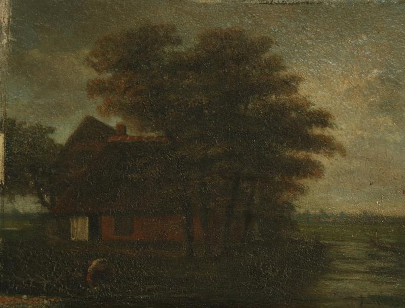 Hollandse School 19de eeuw. Een landschapje met boerderij.