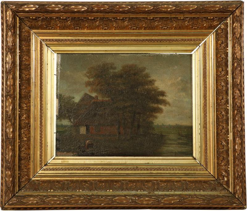 Hollandse School 19de eeuw. Een landschapje met boerderij.