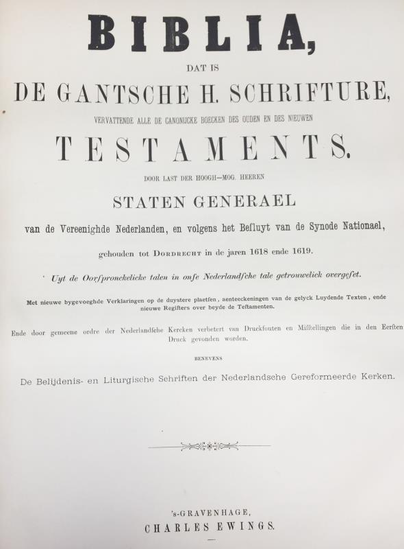 Een 19e-eeuwse uitgave van een Dordtsche Statenbijbel. 