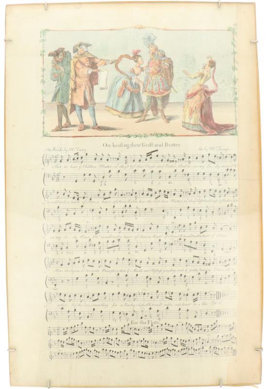 Een stuk gelithografeerde bladmuziek, 19e eeuw.