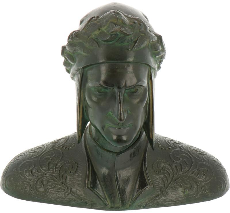 Een bronzen portret buste van Dante Alighieri. Ca. 1900.