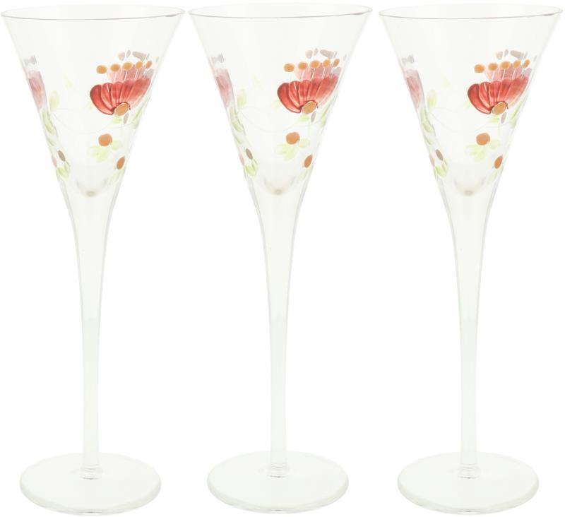 Een lot van (3) glazen beschilderd met bloemen. Circa 1900.