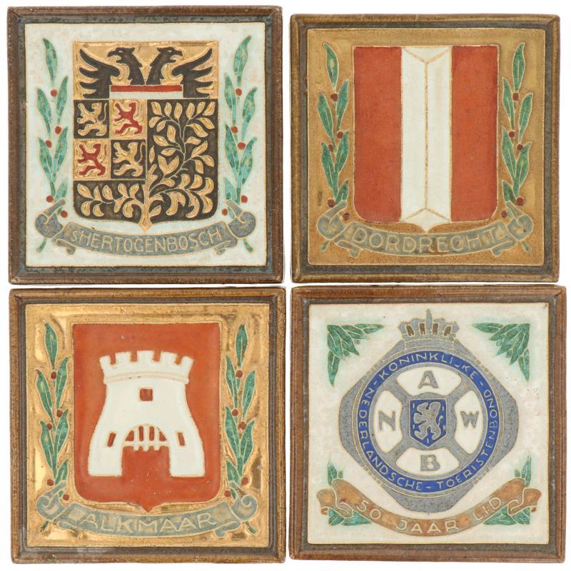 Een lot van (4) cloisonné tegels. Delft,  De Porceleyne Fles.