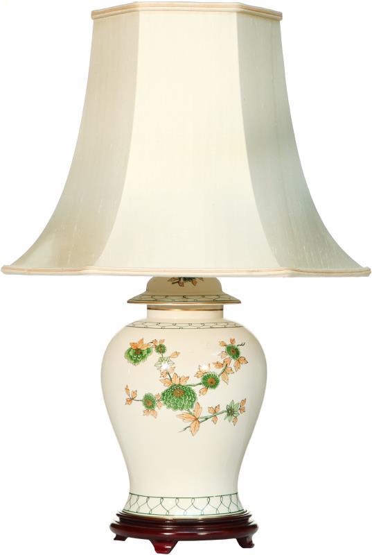 Een aardewerk lamp met bloemendecor. 2e helft 20e eeuw.