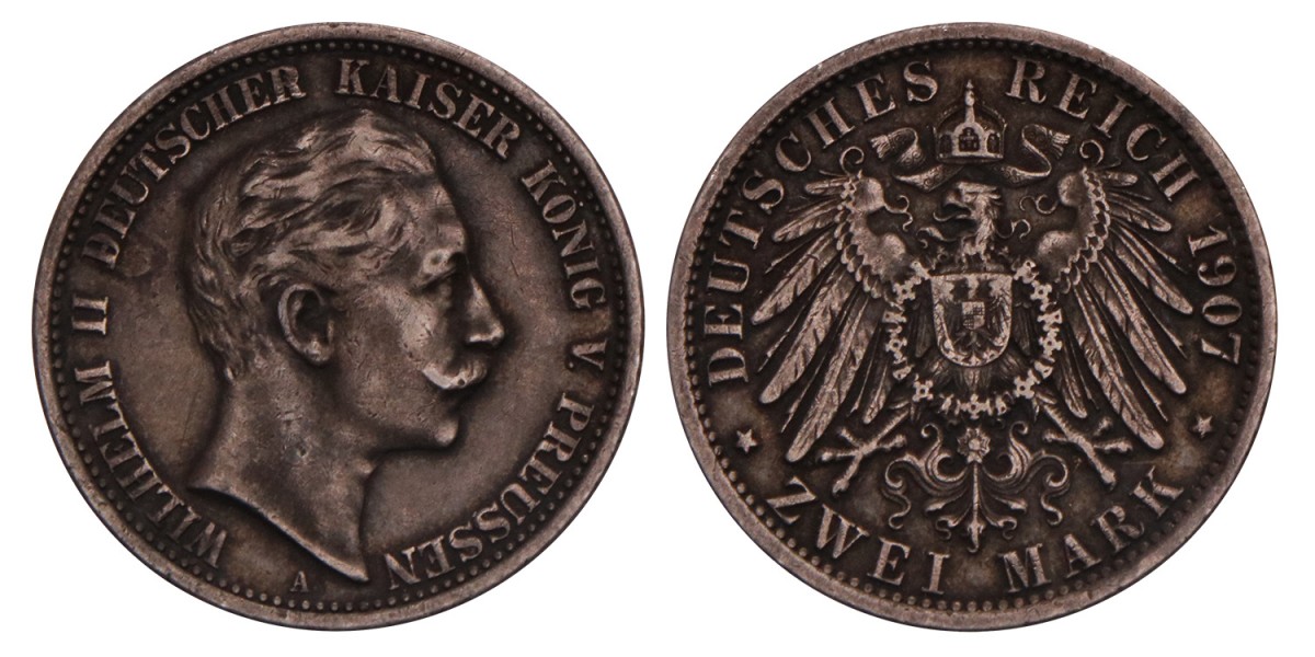 German states. Prussia. 2 Mark. 1907 A. VF +.