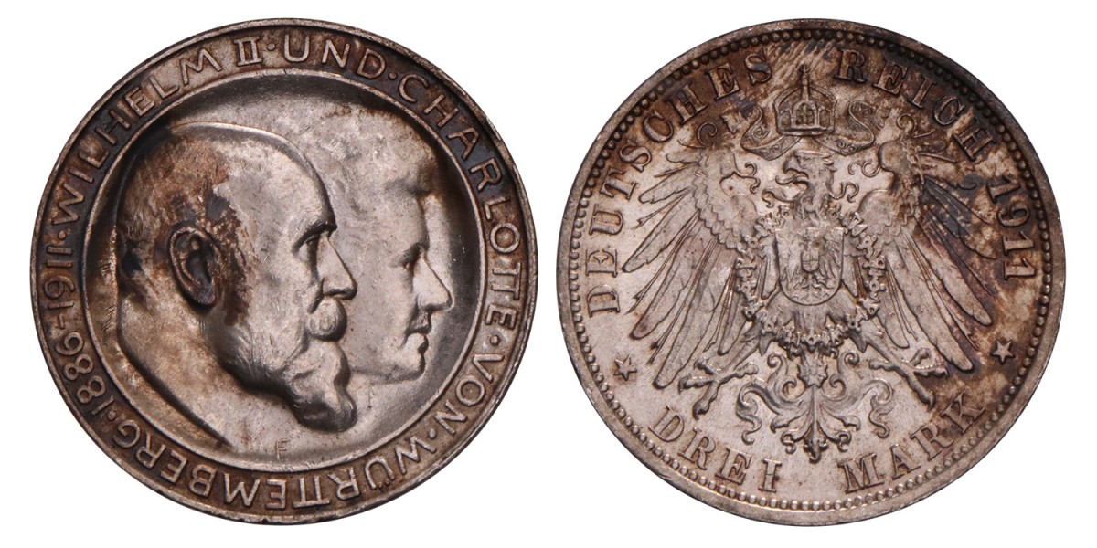 Germany. Württemberg. 3 Mark. 1911 F.