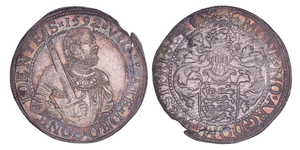 West-Friese of gehelmde Rijksdaalder of Prinsendaalder West-Friesland 1592. Prachtig / FDC (R, Stempelbarst en lijmresten).