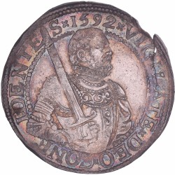 West-Friese of gehelmde Rijksdaalder of Prinsendaalder West-Friesland 1592. Prachtig / FDC (R, Stempelbarst en lijmresten).