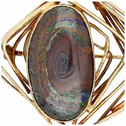 Geelgouden Anneke Schat design broche, met natuurlijke boulder opaal - 14 kt.